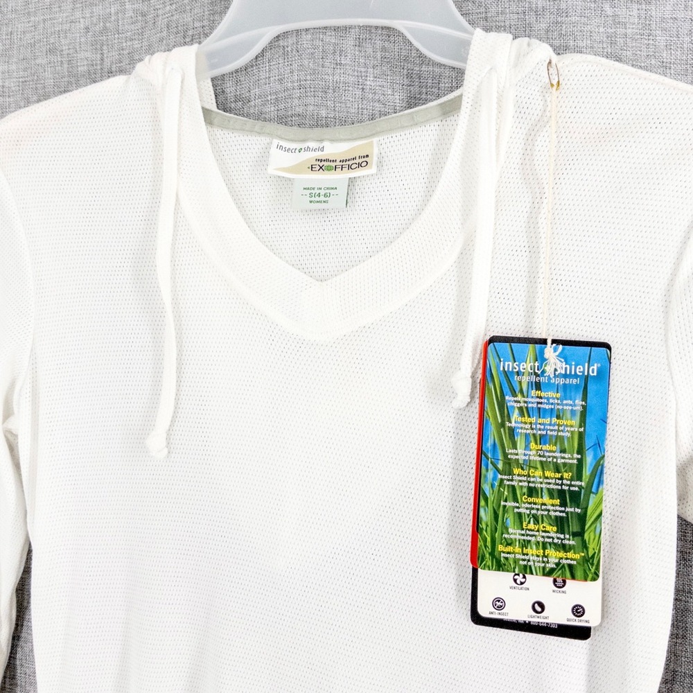 ExOfficio BugsAway Hoodie Women's Small V-Neck White Insect Shield Mesh NWT
